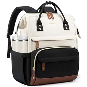 LOVEVOOK – Mochila para laptop para mujer, mochila de negocios de 15.6 pulgadas con puerto USB, de gran capacidad, para la escuela, universidad, viajes, informal, impermeable, negro, blanco, marrón