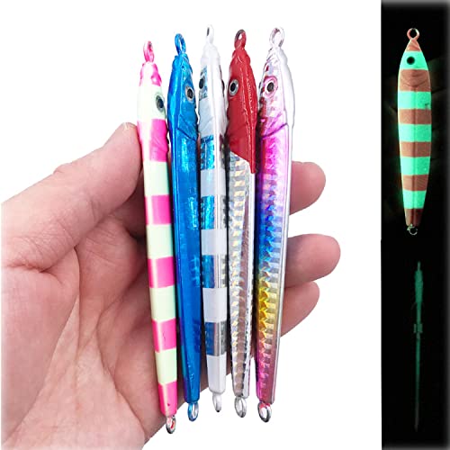 Nuysp 5 Pieces/Lot 20G/30G/40G/80G Luminous Metal Jig Fishing Lure Trolling Lure Inchiku Tenya Madai Jig Kabura Saltwater Fishing Lure Jighead Fishing Bait Fishing Accessories (80G) #TOP1
