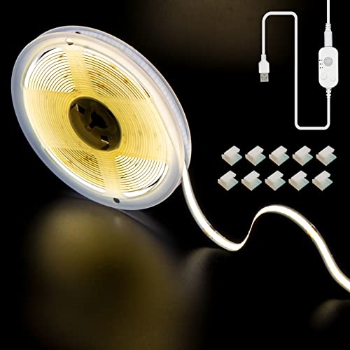 Image of Kanemc COB LED Strip Light Natural White 16.4ft, 5V Motion Sensor Led Rope Lights 4000K, USB Powered, High CRI, Flexible, Dimmable Lighting for Bedroom, Wine Shelf, Kitchen Cabinet, Home DIY