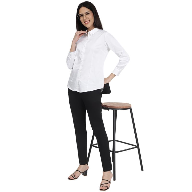 Image of Women'S Full Sleeve Formal Shirt | Regular Fit Office Wear Top | Button Down Collared Blouse Workwear for Business, Meetings & Office Wear White XS