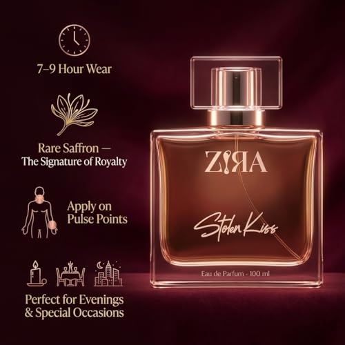 Image of ZIRA Stolen Kiss Eau de Parfum - Floral Woody Rose, Saffron & Oud Fragrance for Women, Elegant Scent for Special Occasions (100ml)