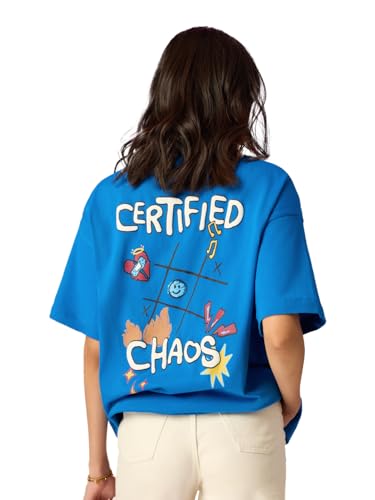 T-shirt bleu graphique coton léger pour masquer les complexes