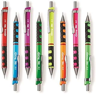 rOtring Tikky Mechanical Pencils - 0.5mm & 0.7mm - Set of 6 Pencils - Assorted Barrel Colours - Rubber Grip