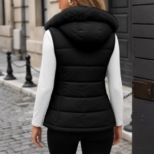 Puffer Vest Women Slim Hooded Faux Fur Collar Sleeveless Quilted Outerwear - image 3