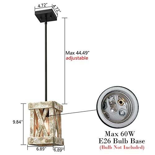 Samteen Distressed Off-White Wood Pendant Light Farmhouse Wooden Pendant Lighting 1-Light Wood Chandelier Light For Kitchen Island, Dining Room, Bedroom #TOP5