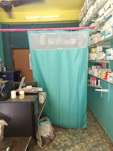 Image of Dr.Bohrras Polyester Hospital Partition Opaque Curtains 7 Feet Height Waterproof With Eyelets And C Hooks For Clinics, Icu, Wards, Hospital (Sea Green, Waves, 4 Ft (W) X 7 Ft (H))