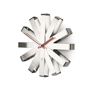 Umbra Ribbon Modern 12-inch Wall Clock, Battery Operated Quartz Movement, Silent Non Ticking Wall Clock, Stainless Steel
