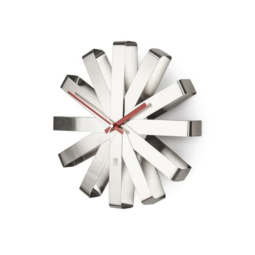Umbra Ribbon Modern 12-inch Wall Clock, Battery Operated Quartz Movement, Silent Non Ticking Wall Clock, Stainless Steel
