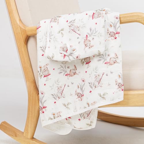 Image of Toddler Hooded Bath Towel - Organic Cotton Muslin 6-Layer Soft Towel for Baby & Toddlers, 25x51, Bunny & Mushroom, Toddler Towels with Hood
