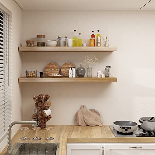 Image of WELLAND 12 inch Deep Wall Shelves, Floating Wall Shelf Large Floating Shelves, 47.24 inch L x 11.81 inch D x 2 inch T, Deeper Than Others, Retro