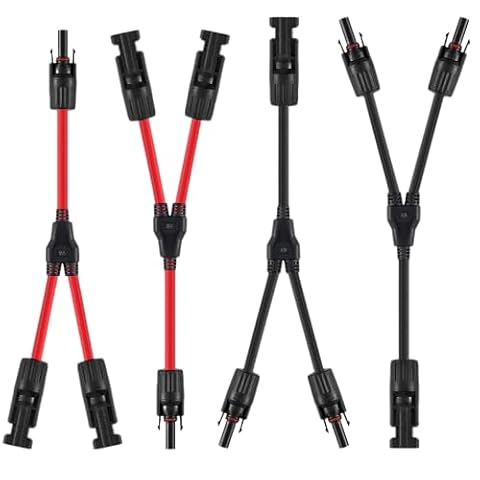 GZGXKJ Kabel solarny, rozdzielacz Y, 2 pary kabli do paneli słonecznych, MC4 Y, wtyczka solarna, kabel fotowoltaiczny, złącze wtykowe, 2 czerwone + 2 czarne