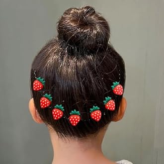 4pcs Cartoon Hair Accessories for Girls & Women: Strawberry, Star, Heart, Flower Clips - Cute Bun Makers, Bangs Clips, Hair Forks & Pins
