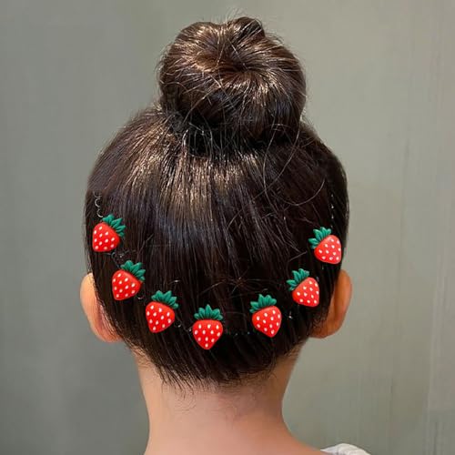 4pcs Cartoon Hair Accessories for Girls & Women: Strawberry, Star, Heart, Flower Clips - Cute Bun Makers, Bangs Clips, Hair Forks & Pins