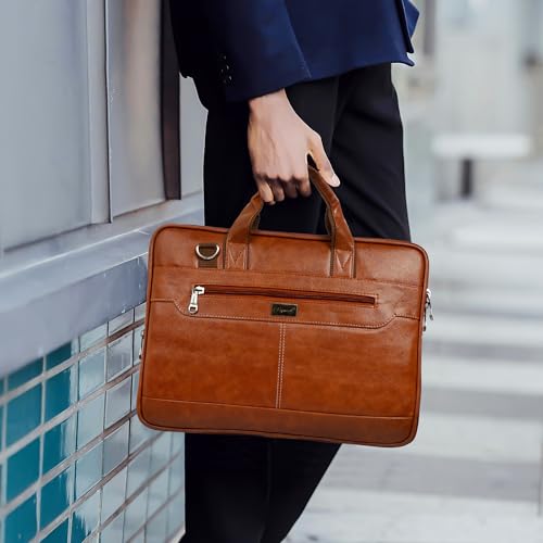 Image of Bagneeds 14 Inch Laptop Office Bag for Men & Women | Premium Synthetic Leather Business Briefcase | Padded Compartment | Adjustable Shoulder Strap