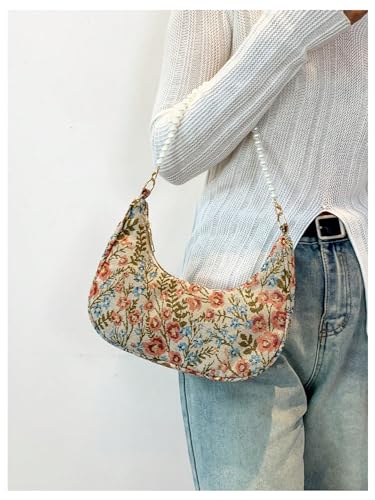Image of Verdusa Women's Pearl Top Handle Shoulder Handbag Floral Hobo Bag
