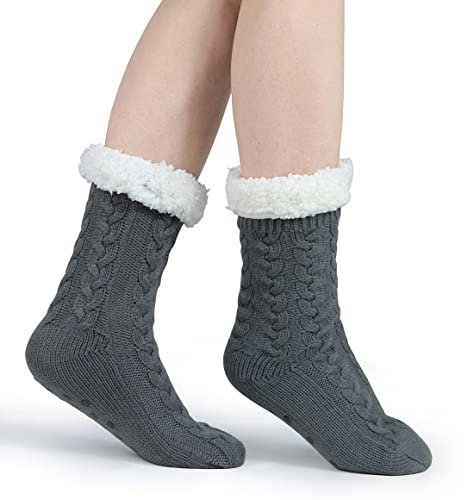 Image of Slipper Socks for Women with Gripper - Winter Non Slip Thick Fuzzy Socks - Warm Cozy Christmas Gift