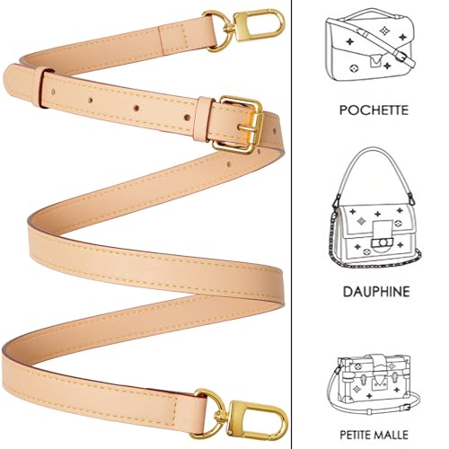 Image of Genuine Vachetta Leather Crossbody Strap Genuine Leather Adjustable Replacement Strap for Shoulder Bag Handbag Purse