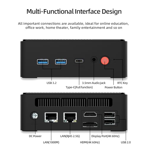 Mini PC, Intel 12th Alder Lake N100 (up to 3.4GHz), 16GB DDR4 RAM 512GB M.2 SSD Dual LAN, Mini Desktop Computers Windows 11, 4K Triple Display, Type-C, WiFi 6, BT 5.2, Micro PC for Home Office - Thumbnail 6