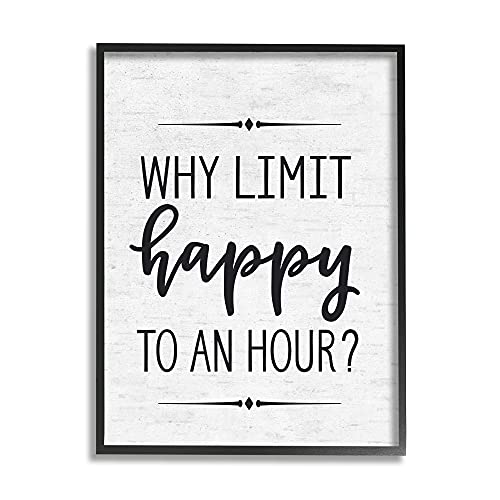 Image of Birch Script Happy Hour Affirmation, 24 x 30 Inch Framed Giclee Print | Stupell Industries | Black, 24 x 30 Inches, Easy to Hang and Sturdy, Made in USA, by Lettered and Lined