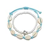 GAUEIOUR Bohemian Turtle Anklets and Shell Foot Chain Bracelet, Handwoven Beads for Summer Beach