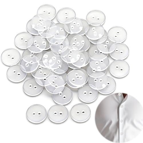 50 pièces de boutons transparents, boutons à 2 trous pour vêtements, linge de lit, loisirs créatifs et couture, 15 mm, réversibles à coudre