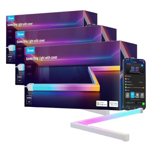 Image of Govee RGBIC LED Strip Lights 16.4ft with Covers, Smart LED Lights for Bedroom Work with Alexa and Google Assistant, LED Diffuser Channel with Srtip Lights, Skirting Lines, Studio, Cabinet (Pack of 3)