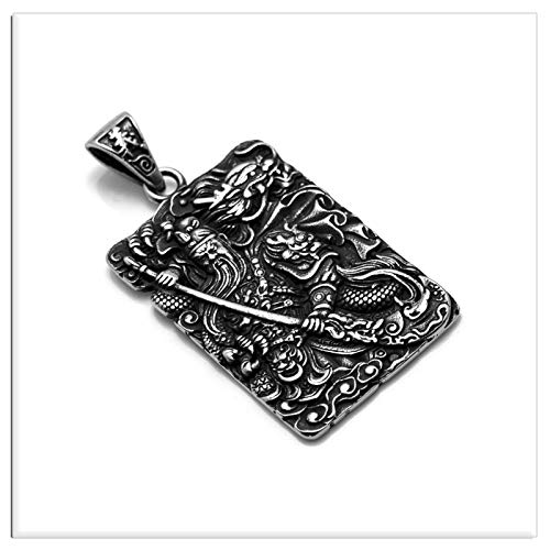 Xusamss Punk Rock Titanium Steel Warrior Guan Yu Dog Tag Pendant Necklace,24inches Box Chain3