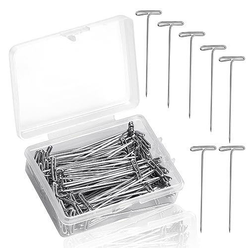 T Pins 100 Pack 2 inch Sewing Pins for Blocking Knitting Stainless Steel Push Kit with Clear Box for Foam Head Sewing Crocheting and Modelling