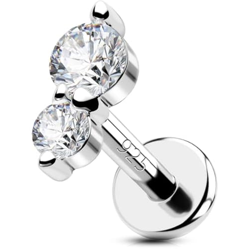 OUFER 925 Sterling Silver Helix Piercing Jewelry, 16G 6mm Conch Tragus Flat Back Cartilage Earrings, Internally Threaded CZ Upper Top Lower Ear Ring, Lip Rings For Women Men Gift (Silver-6mm