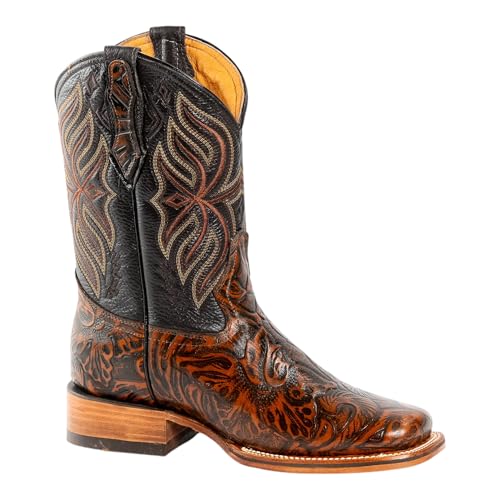 Men’s Exotic Genuine Leather Embossed Python Snakeskin Print Square Toe Cowboy Western Boots - Bi-Tone Red
