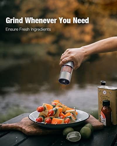 Electric Salt and Pepper Grinder Set - USB Rechargeable Automatic Stainless Steel Mill Set with Rechargeable Base, Adjustable Coarseness & LED Light Refillable, One Handed Operation - Thumbnail 6