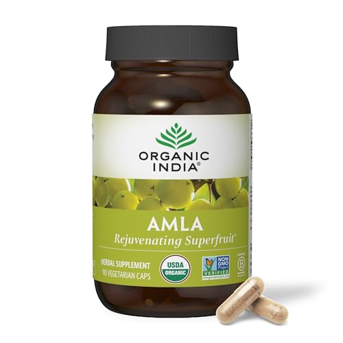 Organic India Amla Capsules Organic - Indian Gooseberry Herbal Vitamin Supplement, Amla Supplement, Immune Support, Vegan, Gluten-Free, Ayurvedic, Antioxidant, Non-GMO - 90 Capsules