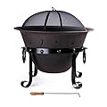 Cast Iron Fire Pits, Outdoor Round Wood Burning Fire Pit Bowl with Mesh Screen,Fireplace Poker,29 inch cast Iron Black
