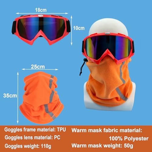LJDJ Ski Goggles, Snowboard Motorcycle Goggles with Reflective Winter Neck Gaiter Face Cover for Youth Teens Men Women (Orange)