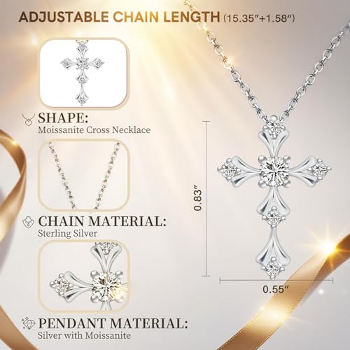 Image of URTHEONE Moissanite Cross Necklace for Women, 925 Sterling Silver 14KGold Plated Necklaces with Sparkling Moissanite Pendant, Faith Women's Jewelry, Trendy Gift for Women Mom Friend