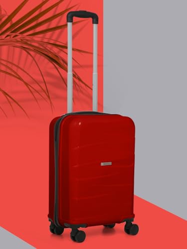 Image of Teakwood Dune Compact 55 cm Cabin Size Trolley Bag for Travel - Durable for Weekend Business Trip & Airline Cabin Fit - Smooth Wheels & Telescopic Handle Luggage Suitcase | Small, RED