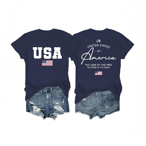 SODSHY Womens 4th of July Outfits USA Shirt Memorial Day Red White and Blue Patriotic Shirts American Flag Graphic Tees (Blue-3 S)