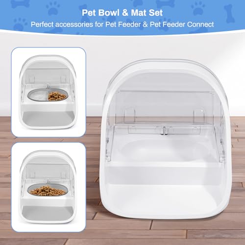 Feriva Matte und Napf im Set für Mikrochip-Futterautomaten, 1 Einzelne Schale, 1 Geteilte Schale, und 1 Matte, Anzug für Nass und Trockenfutter, Lebensmittel frisch halten, Leicht zu Reinigen