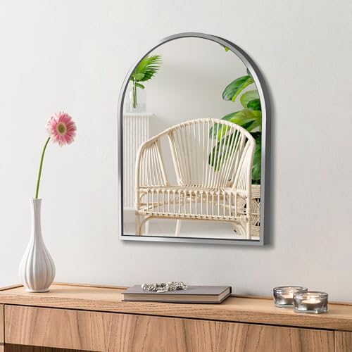 MYlovelylands Small Silver Arch Mirror Wall-Mounted 10x13 inch Arched Mirror