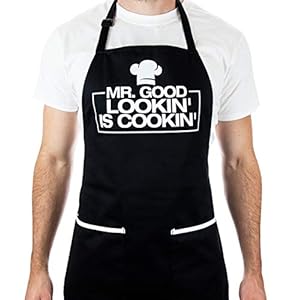 Funny Apron for Men – Mr. Good Looking is Cooking – BBQ Grill Apron for a Husband, Dad, Boyfriend or any Friend that Cooks Like a Master Chef by Aller Home and Kitchen (Mr. Good Looking is Cooking)