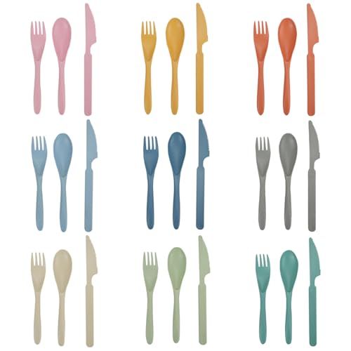 DIYJEP Set de Cubiertos de Plástico de 27 Piezas para 6 Personas, Juego de Cubiertos de Plástico Reutilizable con Tenedores Cuchillos Cucharas Para Fiestas Campamentos Barbacoas (9 Colores)