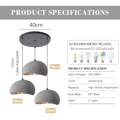 Lámpara de techo gris cemento moderna ajustable para cocina e isla 8