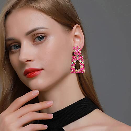 Rhinestone Rectangle Dangle Statement Earrings Trendy Crystal Geometric Drop Earrings hypoallergenic for Women4