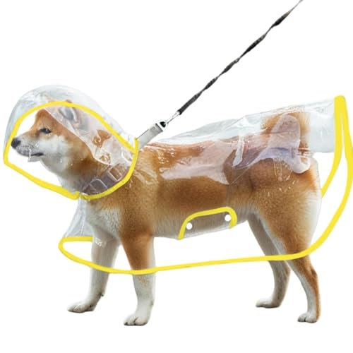 【ABYSTTI】犬猫用レインコート 防水防風 柴犬 小型犬 中型犬 雨対策 軽量 お散歩用 ドレス・ワンピース ペットレインコート ペット用レインコート 4XL背面長50-60cm胸囲60-66cm(推奨体重17.5-22.5kg) イエローエッジ