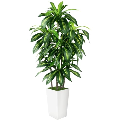 Artificial Dracaena Tree Indoor, 6FT Tall Fake Tree with White Tall Planter, Artificial Trees Fake...