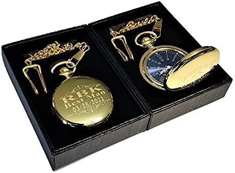 Miniatura 4 de 1 reloj de bolsillo personalizado, regalo grabado de estilo vintage. Caja incluida, cadena de acero inoxidable y grabado incluidos, padrinos