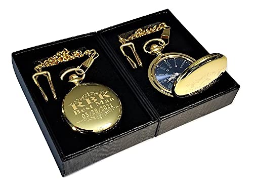 1 Personalized Pocket Watch, Vintage Style Engraved Gift. Box Included, Stainless Chain And Engraving Is Included, Groomsmen, Best Man Gifts For Couples And Weddings (Gold Polished) #TOP4