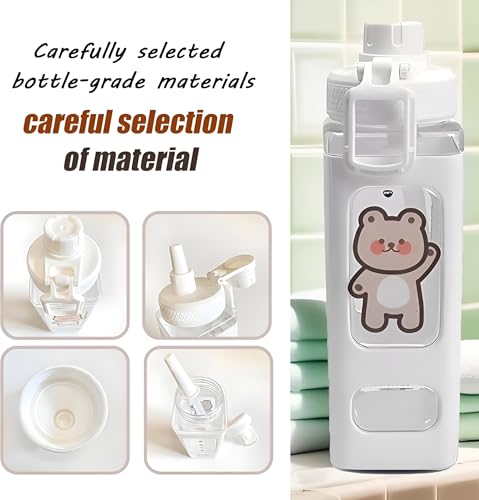 Image of Kawaii Water Bottle with Straw and Lid, 700ml /23.6OZ Cute Water Bottles BPA-free & Leak Proof Square School Drinking Bottle, Cute Plastic Color School Water Bottle for Girls (White)