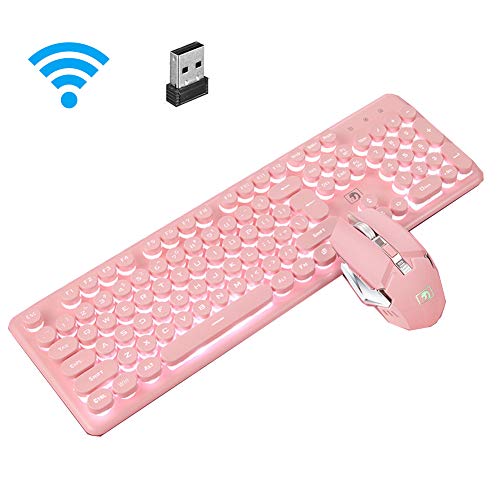 Gaming Keyboard and Mouse,Soke-Six 2.4G Wireless Retro Punk Typewriter-Style Backlit Keyboard Mice Combo,4800mAh