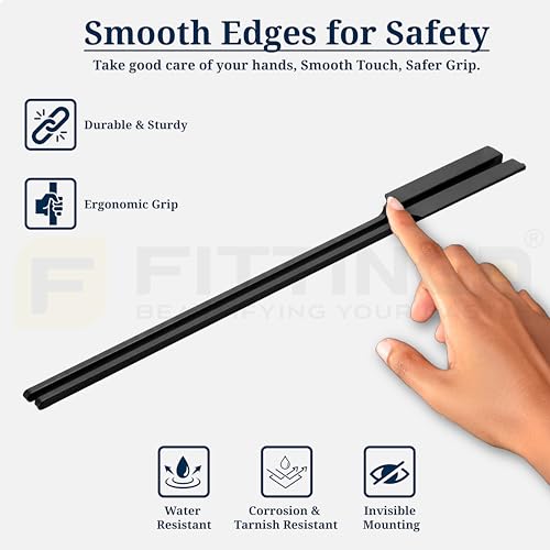 Image of Goldcrest 62cm Handle for Wardrobe & Cabinet /Cupboard Handle /Wardrobe Handle /600mm Hole to Hole (Silk Black) Pack of 2 (Left - Right)-| 3 Years Warranty |